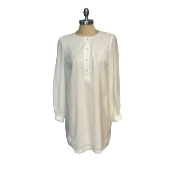 BANANA REPUBLIC Dress Ecru Ivory Long Puff Sleeve Woven Button Up Shift XS - Picture 1 of 4